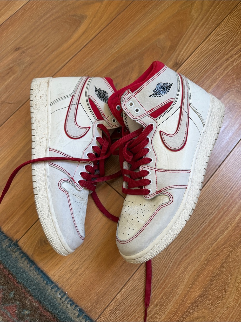 Nike White and Red High-Top Sneakers